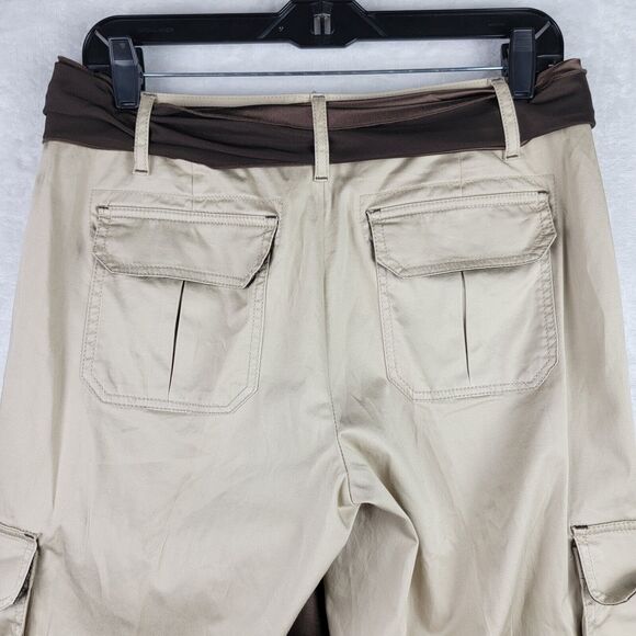 Cache Khaki Cargo Capri Brown Bohemian Scarf Belt Sz 8 Gold Button Decor Hippie - Picture 13 of 16